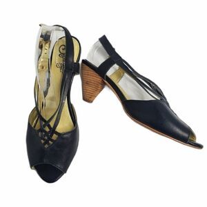 SEYCHELLES black heels‎ leather peep toe ankle strap shoes 9